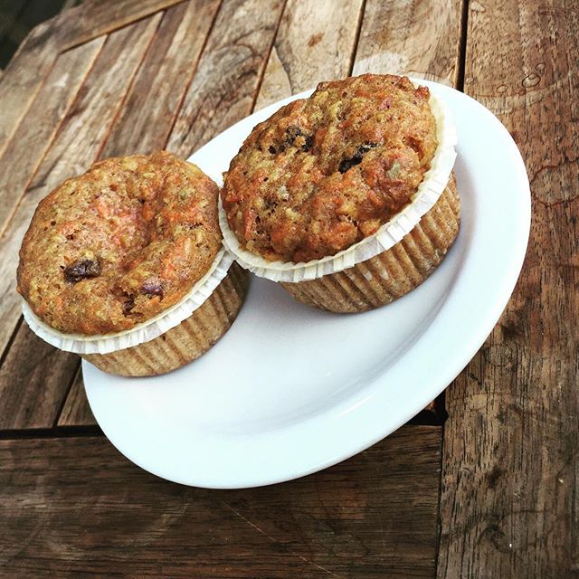 Good morning! Have one of our new morning muffins today (apples, raisins, pineapple, carrot, coconut & pecans), made right here at #yaliscafe
