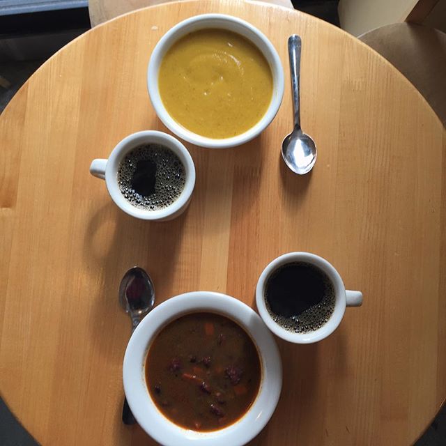 Cold? Warm up with our two soups: Broccoli + Carrot or Black Bean + Sausage! Try them both, only at #yaliscafe!
