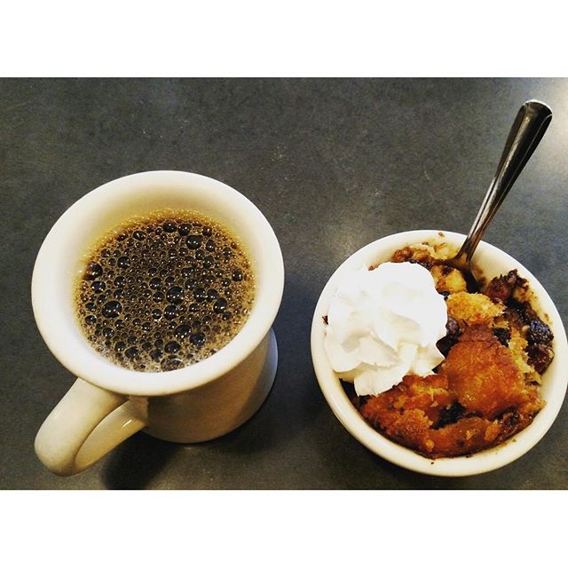 Whiskey + Raisin Bread Pudding and a classic cup of Yali's custom blend - a combination perfect for an afternoon pick-me-up!